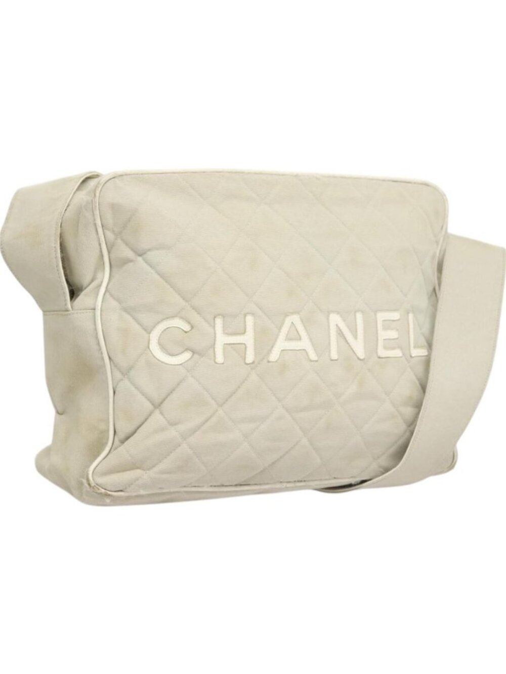 CHANEL Shoulder Bag Canvas Gray Silver CC